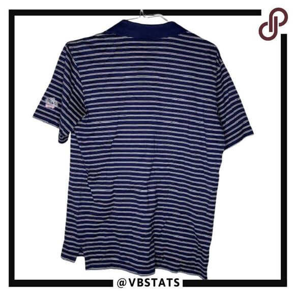 Peter Millar Medium Navy/Pink/White‎ Striped Golf Polo - Picture 2 of 6